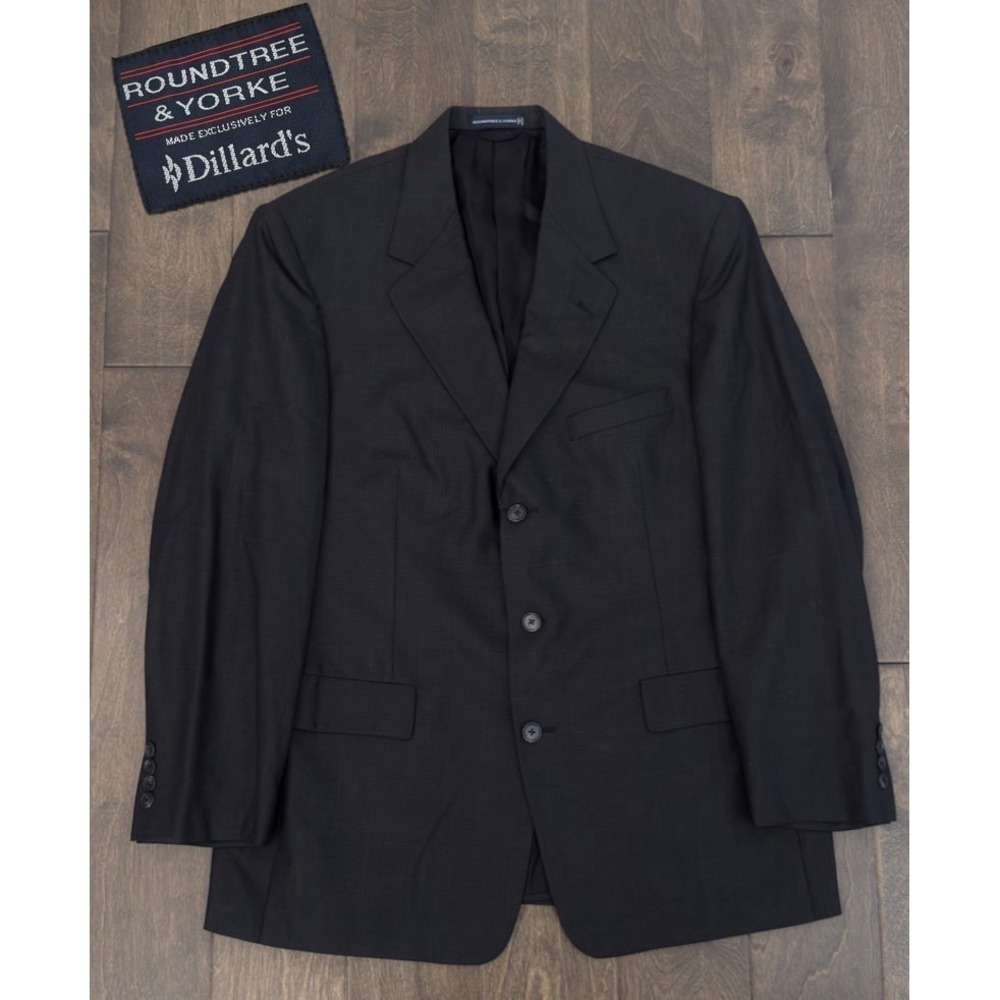 Roundtree & Yorke Mens 100% Wool‎ Grey Glen Plaid Suit Jacket Size 42R Blazer